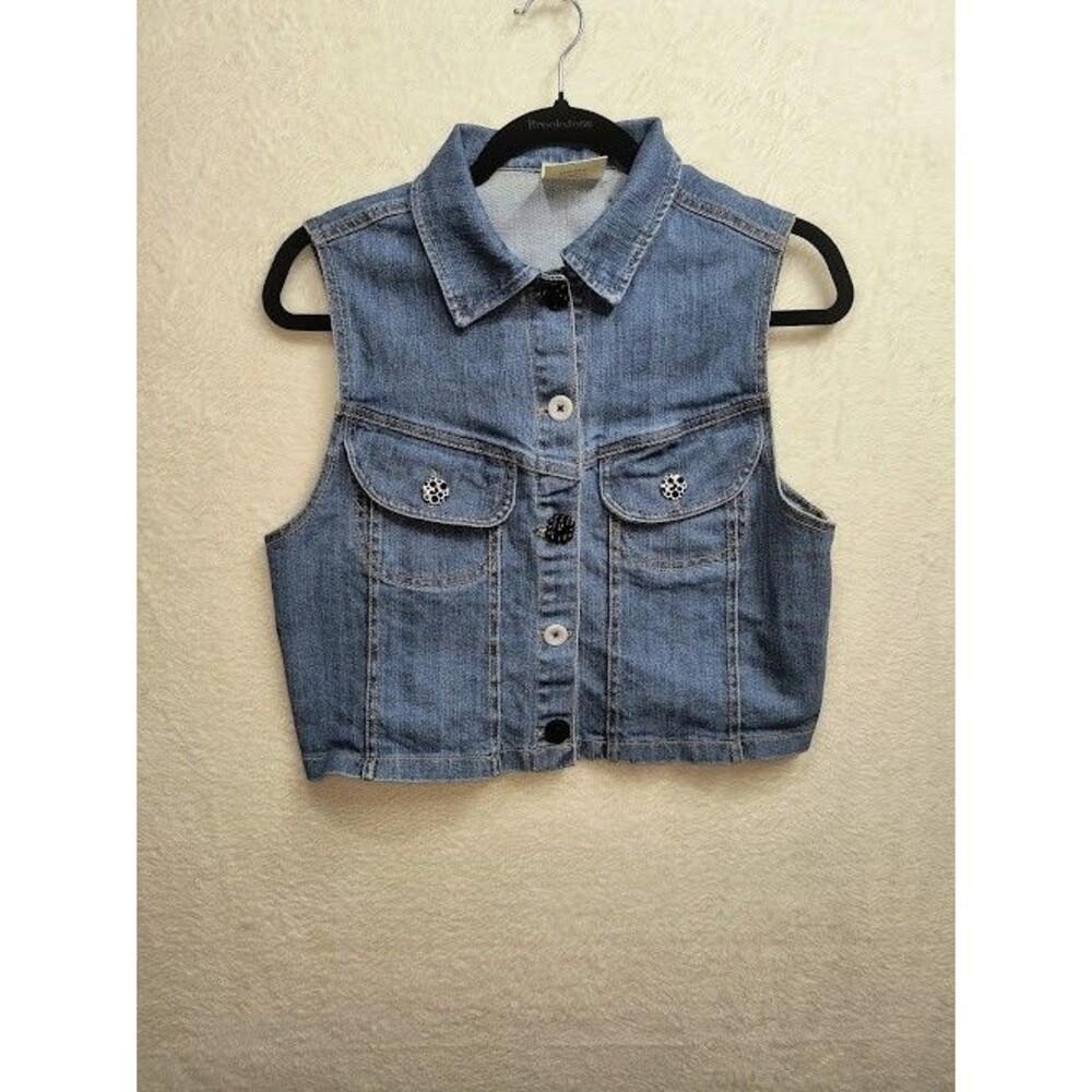 Romeo Romeo Denim Vest M Medium Upcycled Cropped Jean Vintage Polka Dot Button